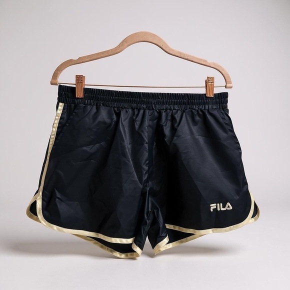 Fila Women's Athletic Shorts in Black with Gold Trim - Picture 1 of 3